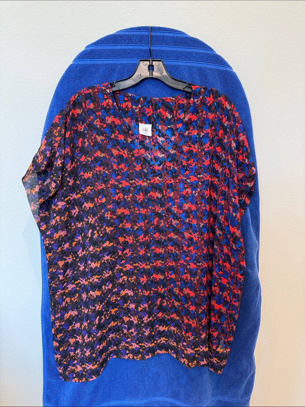 CAbi Abstract Print Chiffon Blouse - Red & Blue